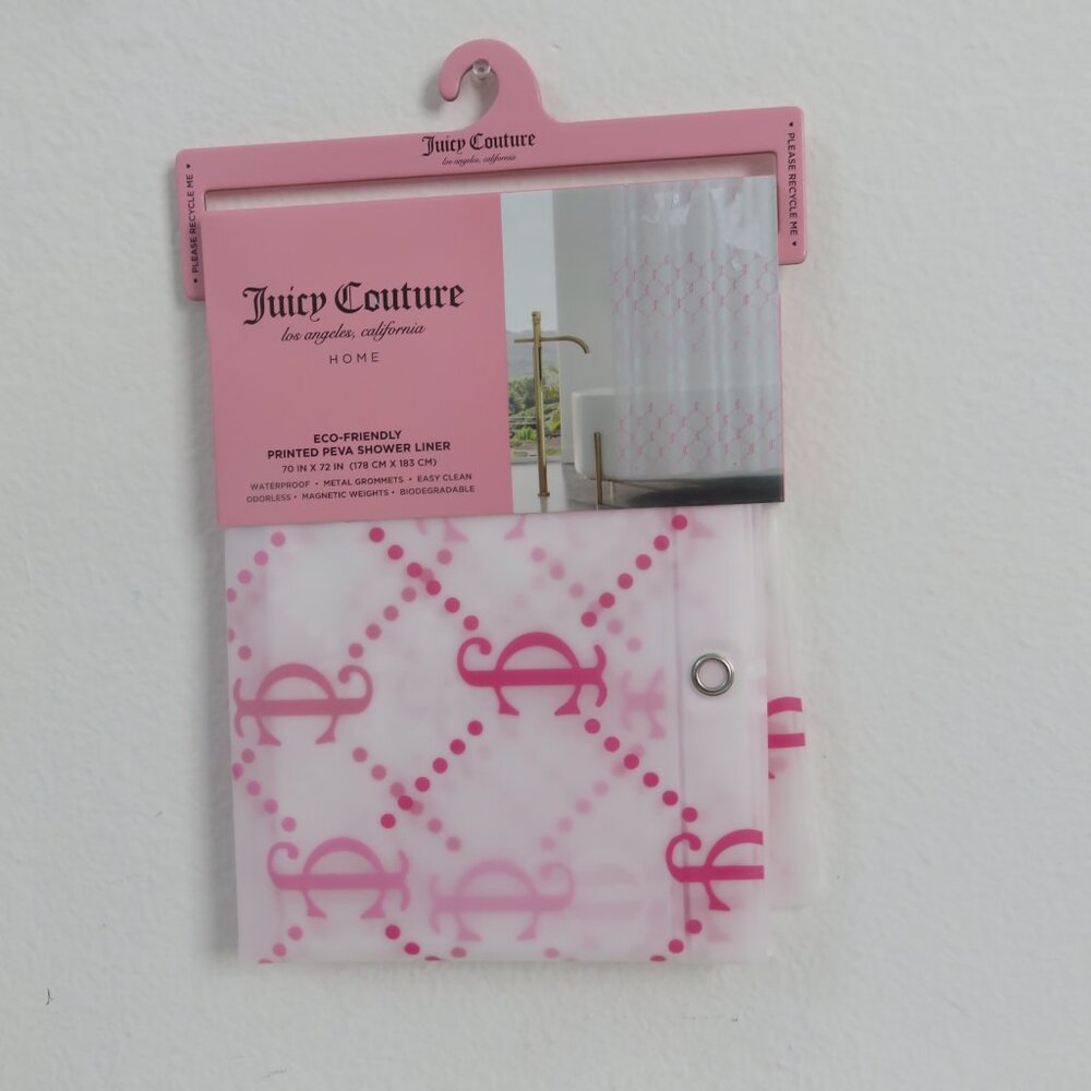 (#117) Juicy Couture PEVA Pink Logo Shower Curtain Liner Bathroom 70x72"